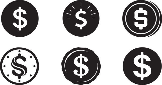 Six dollar sign icons with different styles