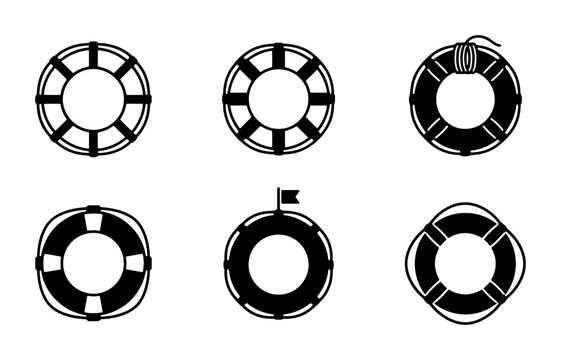 Lifebuoy Icons Set: Safety Rings, Marine Rescue Equipment, Nautical Safety Gear, Water Safety Symbols