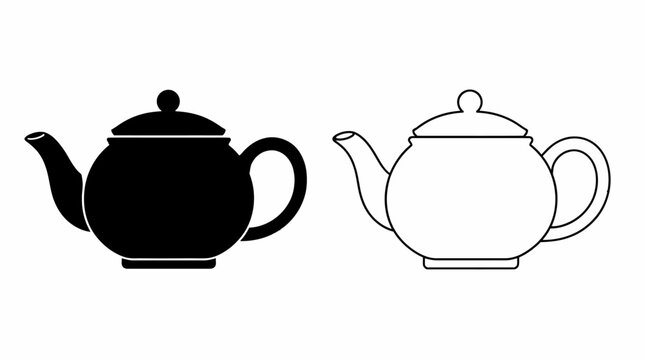 Black and white teapot icons, simple vector design for kitchenware