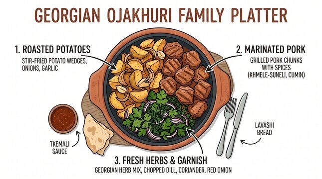 Ojakhuri Georgian Family Platter Vector Map Illustration