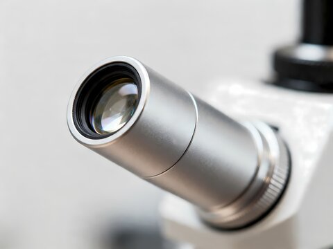 Microscope eyepiece close-up for laboratory research and scientific optical analysis in a medical setting