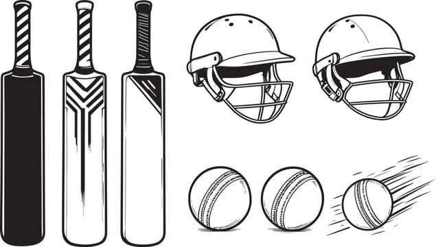 Realistic Cricket Bats Helmets and Leather Balls Equipment Vector
