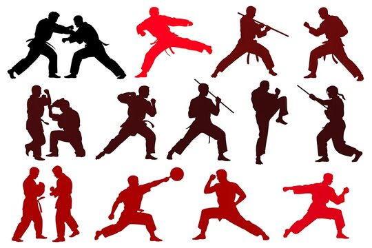 Kung fu fighting poses set high resolution picture