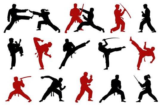 Martial arts silhouettes action poses high resolution picture