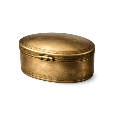 Authentic Georgian Antique Brass Snuff Box Realistic 3D 18th Century Tobacco Storage Collectible Isolated on Transparent Background