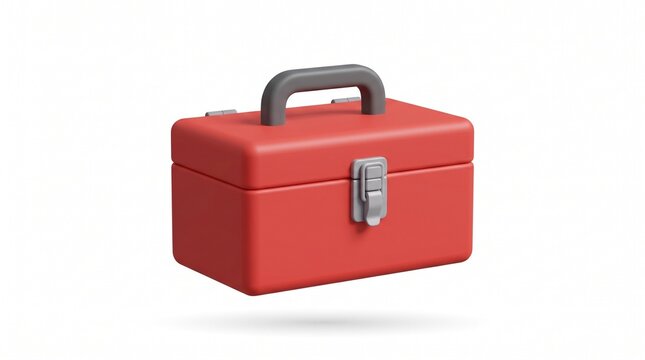 3D Red Toolbox Isolated on White Background, Perfect for Construction, DIY, and Tool Storage Concepts