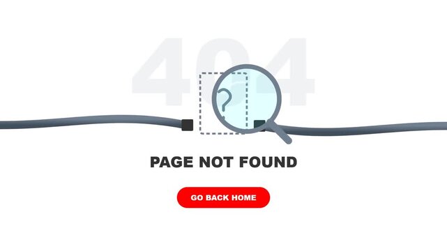 404 Page Not Found Error Illustration with Magnifying Glass over Broken Connection Cable for Web