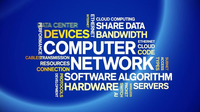 Computer Network animated word cloud-text design animation tag kinetic typography seamless loop.