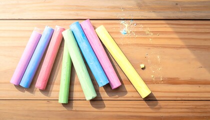 Obraz premium Colorful Chalk Sticks Rustic Wooden Surface