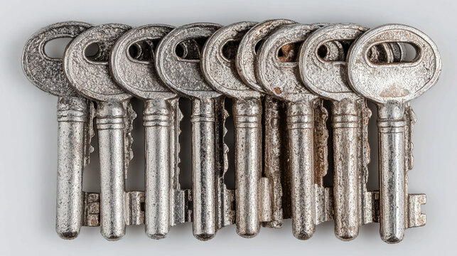 Duplicate keys isolated on clean background representing redundancy and repetition concept multiple objects symbolizing extra options backup overlap and repeated solutions