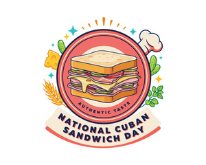 Fototapeta premium National Cuban Sandwich Day Vector Illustration, Cuban Cuisine and Tasty Food Holiday Concept