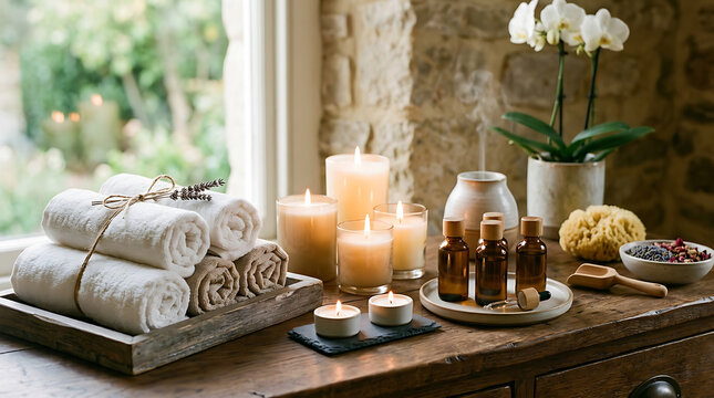 Cozy breakfast setup on wooden table by window