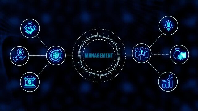 Management concept infographic with glowing business and network connections strategy