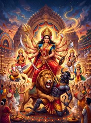 Fototapeta premium Happy Durga Puja Day Card Illustration