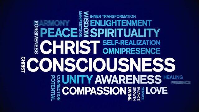 Christ Consciousness animated word cloud-text design animation tag kinetic typography seamless loop.