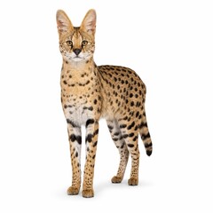 Naklejka premium serval standing isolated on pure white background,