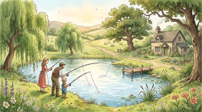 People enjoying time by a calm river