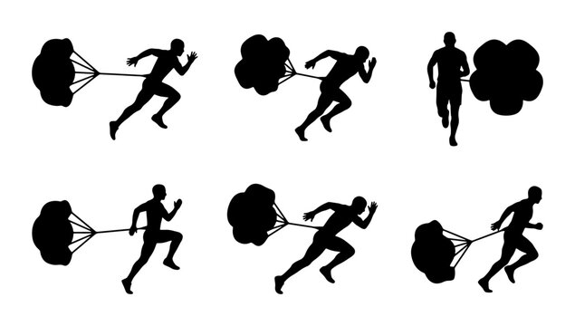 Running Silhouette Set, Parachute Training, Athlete Speed Workout, Dynamic Motion Graphics