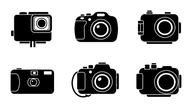 Camera Icons Set: Action Cam, DSLR, Vintage, Digital, Modern Photography Equipment