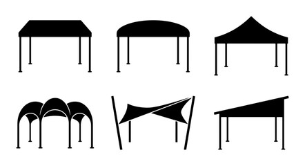 Canopy and Tent Silhouettes: Diverse Outdoor Shelter Designs, Vector Icons for Events and Marketing © Radha