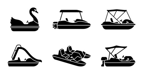 Watercraft Icons: Swan Paddle Boat, Speedboat, Pontoon, Jet Ski, Vector Set © Aditya