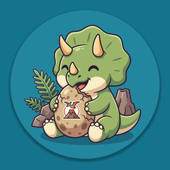 Cute Baby Triceratops Dinosaur Holding Cracked Egg Illustration Vector © Arviz