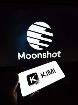 Qingdao,China-July.26.2026:Photo of a smartphone screen showing "KIMI K3" next to a Moonshot AI logo on a monitor.