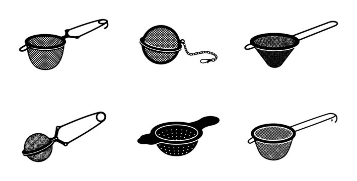 Collection of Six Metal Tea Strainers, Infusers, and Sieves, Kitchen Tools, Cooking Utensils