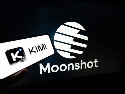Qingdao,China-July.26.2026:Photo of a smartphone screen showing "KIMI K3" next to a Moonshot AI logo on a monitor.
