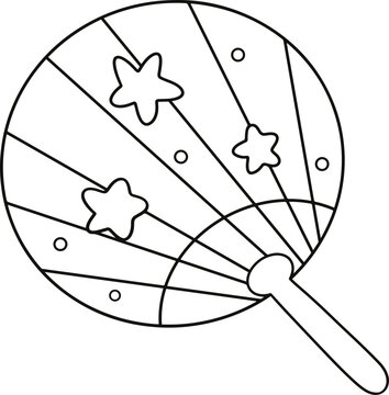 Cute Star Round Hand Fan Line Art Minimalist Cartoon Coloring Page For Kids