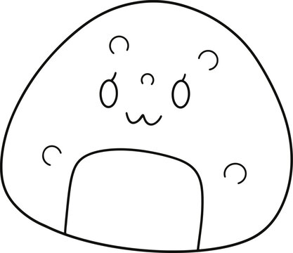 Cute Onigiri Rice Ball Line Art Minimalist Cute Smiling Cartoon Coloring Page