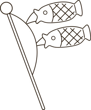 Japanese Carp Streamer Koinobori Line Art Minimalist Cute Fish Flag Cartoon Coloring Page