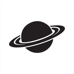 Black silhouette of planet saturn with ring system icon isolated on white background image. © MasumStock