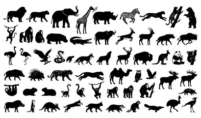 Fototapeta premium African Safari Wildlife Black Silhouette Vector Pack for Zoo and Nature Design