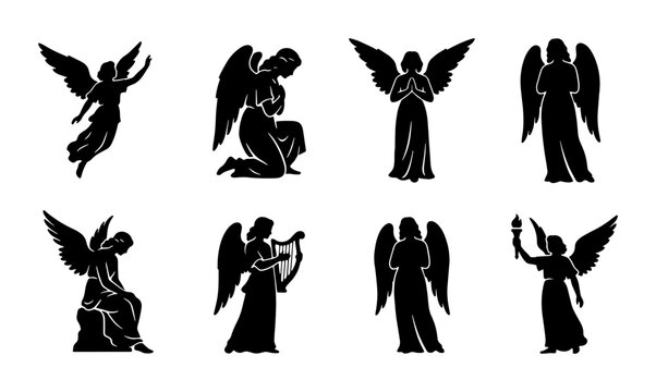 Angel Silhouettes Collection: Praying, Playing Harp, Holding Torch, Winged Figures