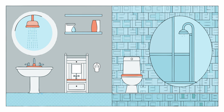 Bathroom Fixtures Illustration Featuring Sink Toilet And Shower
