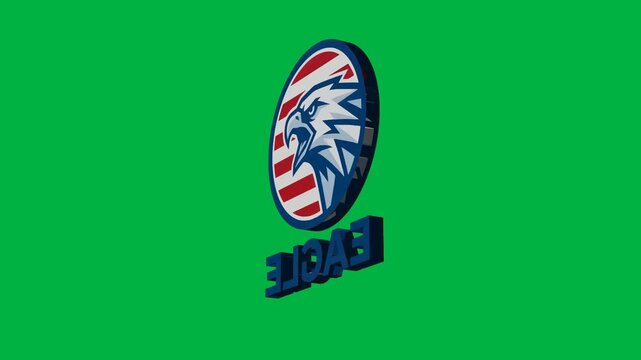Animated Eagle Logo with Text 'EAGLE' Rotating on Green Screen Background, Motion Graphics for Compositing, 4K