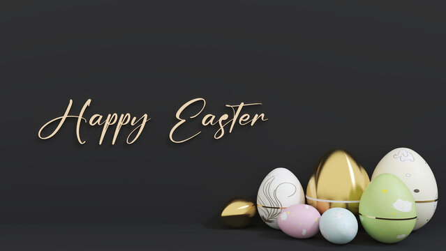  Happy Easter scene featuring a collection of colorful eggs