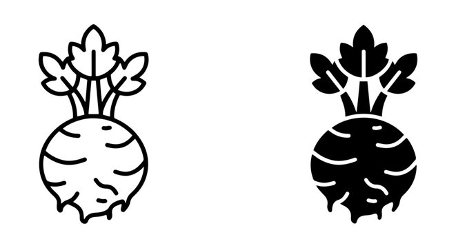 Root Vegetable Icons, Celery Root Outline and Solid Fill, Healthy Food Graphics