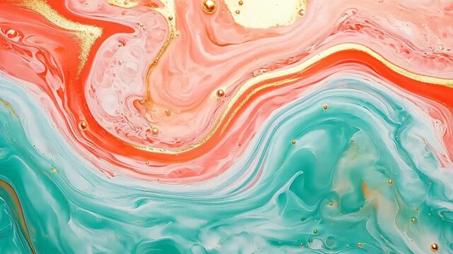 Digital coral and mint green watercolor marble abstract background
