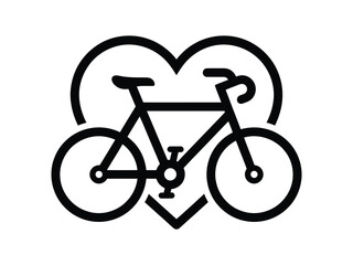 Obraz premium A minimalist black line art icon featuring a bicycle inside a heart shape representing active lifestyle and cardiovascular health awareness for world heart day celebration