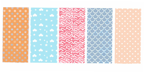 Assorted Repeating Patterns With Polka Dots Hearts And Scales Vector Illustration © Kabita