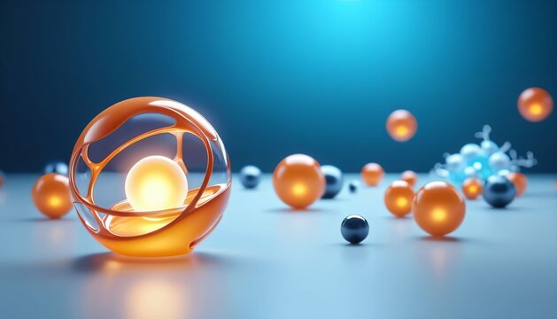 Abstract atomic structure with glowing nucleus
