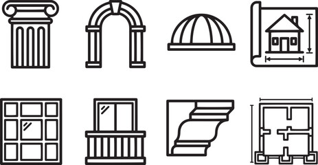 Architectural elements and building blueprints line icon set vector © Nur
