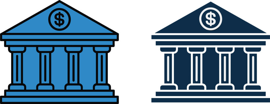 Bank building vector icon set with dollar sign, financial institute template for banking or investment commerce concept
