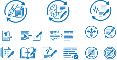  Artificial intelligence copywriter machine learning text rewriting automated natural language generation line icons © MstShiuli