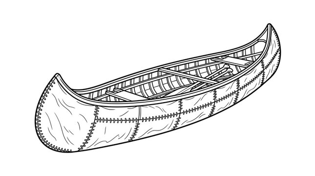 Traditional birch bark canoe line art.