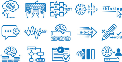  Artificial intelligence natural language processing nlp and generative text copywriting linear vector icon set © MstShiuli