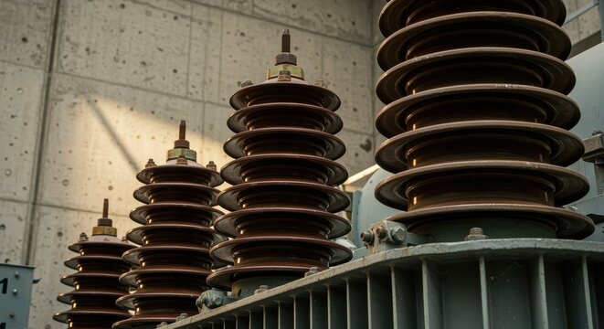 Transformer insulator coils close up industrial electrical power equipment detail