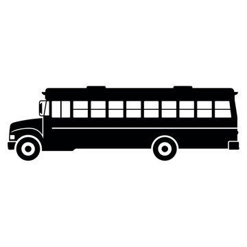 School bus silhouette, isolated on white background, flat vector.